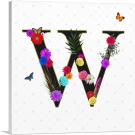 Flower Plant Butterfly Alphabet Letter W-1-Panel-26x26x.75 Thick