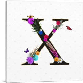 Flower Plant Butterfly Alphabet Letter X-1-Panel-36x36x1.5 Thick