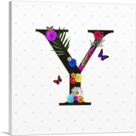 Flower Plant Butterfly Alphabet Letter Y-1-Panel-36x36x1.5 Thick