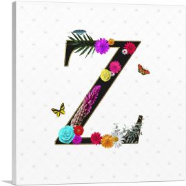 Flower Plant Butterfly Alphabet Letter Z-1-Panel-36x36x1.5 Thick