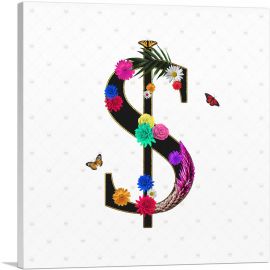Flower Plant Butterfly Alphabet  Dollar Sign Symbol-1-Panel-12x12x1.5 Thick