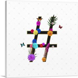 Flower Plant Butterfly Alphabet  Number Sign Hash Tag Pound-1-Panel-36x36x1.5 Thick