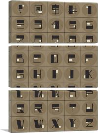 Beige Black Mid Century Modern Full Alphabet Vertical Rectangle-3-Panels-60x40x1.5 Thick