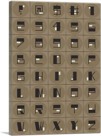 Beige Black Mid Century Modern Full Alphabet Vertical Rectangle-1-Panel-26x18x1.5 Thick