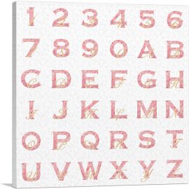 Chic Pink Gold Square Full Alphabet-1-Panel-36x36x1.5 Thick