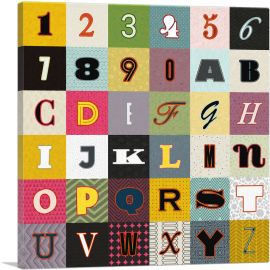 Colorful Pattern Square Full Alphabet-1-Panel-36x36x1.5 Thick
