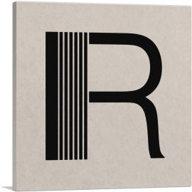 Beige Black Line Alphabet Letter R-1-Panel-12x12x1.5 Thick