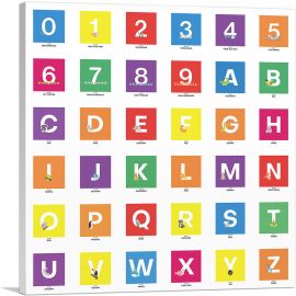 Kids Colorful Animal Square Full Alphabet-1-Panel-36x36x1.5 Thick