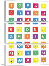 Kids Colorful Animal Vertical Rectangle Full Alphabet-3-Panels-60x40x1.5 Thick
