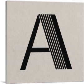 Beige Black Line Alphabet Letter A-1-Panel-18x18x1.5 Thick