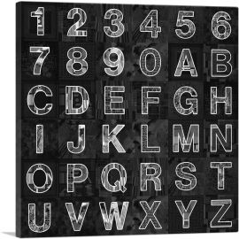 Modern Black & White Square Full Alphabet-1-Panel-36x36x1.5 Thick