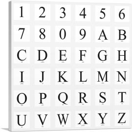 Modern Black White Gray Serif Square Full Alphabet-1-Panel-36x36x1.5 Thick