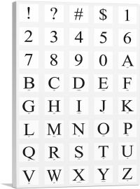 Modern Black White Gray Serif Vertical Rectangle Full Alphabet-1-Panel-60x40x1.5 Thick