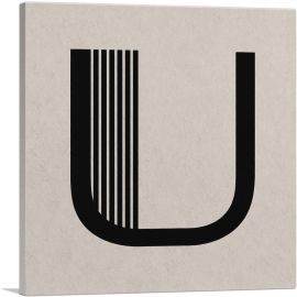 Beige Black Line Alphabet Letter U-1-Panel-12x12x1.5 Thick
