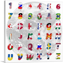 World Flags Square Full Alphabet-1-Panel-36x36x1.5 Thick
