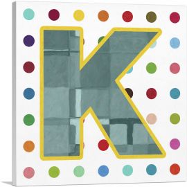 Fun Polka Dots Letter K-1-Panel-12x12x1.5 Thick