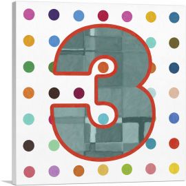 Fun Polka Dots Number 3 Three Numeral-1-Panel-12x12x1.5 Thick