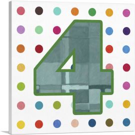 Fun Polka Dots Number 4 Four Numeral-1-Panel-12x12x1.5 Thick