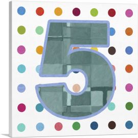 Fun Polka Dots Number 5 Five Numeral-1-Panel-18x18x1.5 Thick