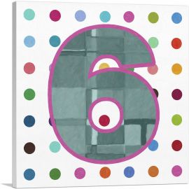 Fun Polka Dots Number 6 Six Numeral-1-Panel-26x26x.75 Thick