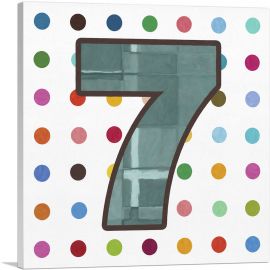 Fun Polka Dots Number 7 Seven Numeral-1-Panel-26x26x.75 Thick