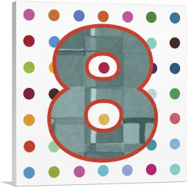 Fun Polka Dots Number 8 Eight Numeral-1-Panel-36x36x1.5 Thick
