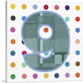 Fun Polka Dots Number 9 Nine Numeral-1-Panel-18x18x1.5 Thick
