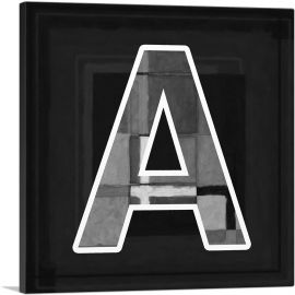 Modern Black White Alphabet Letter A-1-Panel-18x18x1.5 Thick