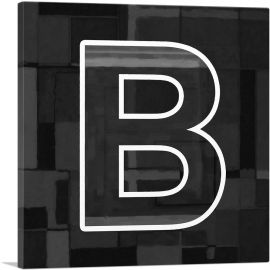 Modern Black White Alphabet Letter B-1-Panel-26x26x.75 Thick