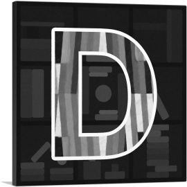 Modern Black White Alphabet Letter D-1-Panel-12x12x1.5 Thick