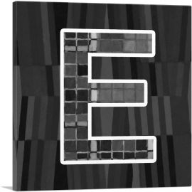 Modern Black White Alphabet Letter E-1-Panel-12x12x1.5 Thick