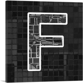 Modern Black White Alphabet Letter F-1-Panel-36x36x1.5 Thick