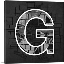 Modern Black White Alphabet Letter G-1-Panel-36x36x1.5 Thick