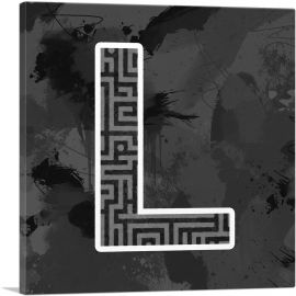 Modern Black White Alphabet Letter L-1-Panel-12x12x1.5 Thick