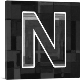Modern Black White Alphabet Letter N-1-Panel-36x36x1.5 Thick