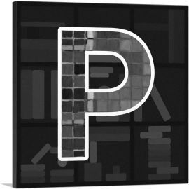 Modern Black White Alphabet Letter P-1-Panel-36x36x1.5 Thick