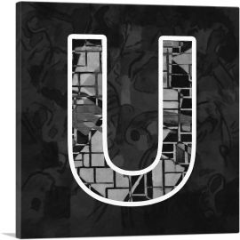 Modern Black White Alphabet Letter U-1-Panel-18x18x1.5 Thick
