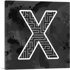 Modern Black White Alphabet Letter X-1-Panel-26x26x.75 Thick