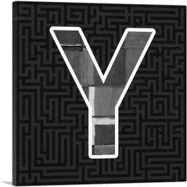 Modern Black White Alphabet Letter Y-1-Panel-18x18x1.5 Thick