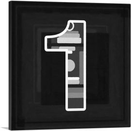 Modern Black White Alphabet Number 1 One Numeral-1-Panel-36x36x1.5 Thick