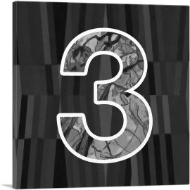 Modern Black White Alphabet Number 3 Three Numeral-1-Panel-36x36x1.5 Thick