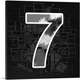 Modern Black White Alphabet Number 7 Seven Numeral-1-Panel-26x26x.75 Thick