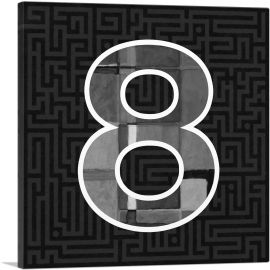 Modern Black White Alphabet Number 8 Eight Numeral-1-Panel-12x12x1.5 Thick