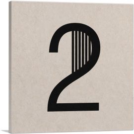 Beige Black Line Alphabet Number 2 Two Numeral-1-Panel-12x12x1.5 Thick