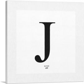 Modern Black and White Gray Serif Alphabet Letter J-1-Panel-26x26x.75 Thick