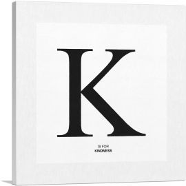Modern Black and White Gray Serif Alphabet Letter K-1-Panel-36x36x1.5 Thick