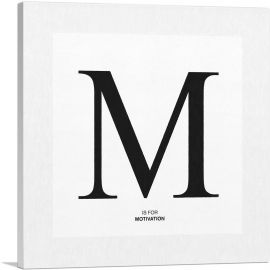 Modern Black and White Gray Serif Alphabet Letter M-1-Panel-18x18x1.5 Thick