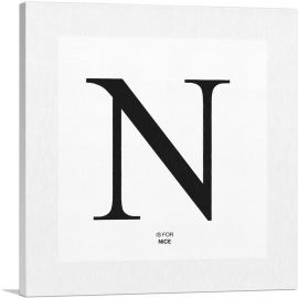 Modern Black and White Gray Serif Alphabet Letter N-1-Panel-18x18x1.5 Thick