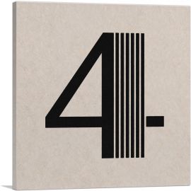 Beige Black Line Alphabet Number 4 Four Numeral-1-Panel-18x18x1.5 Thick