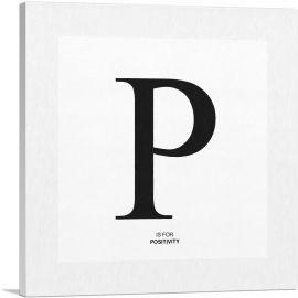 Modern Black and White Gray Serif Alphabet Letter P-1-Panel-36x36x1.5 Thick